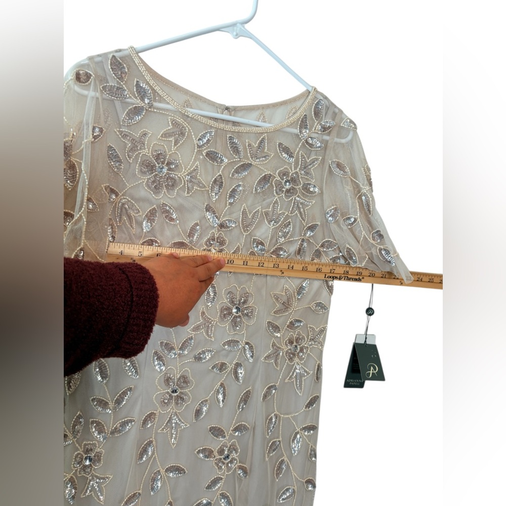 Adrianna Papell Beaded Floral Cocktail Dress,Latte,Size 10,NWT - Picture 13 of 15